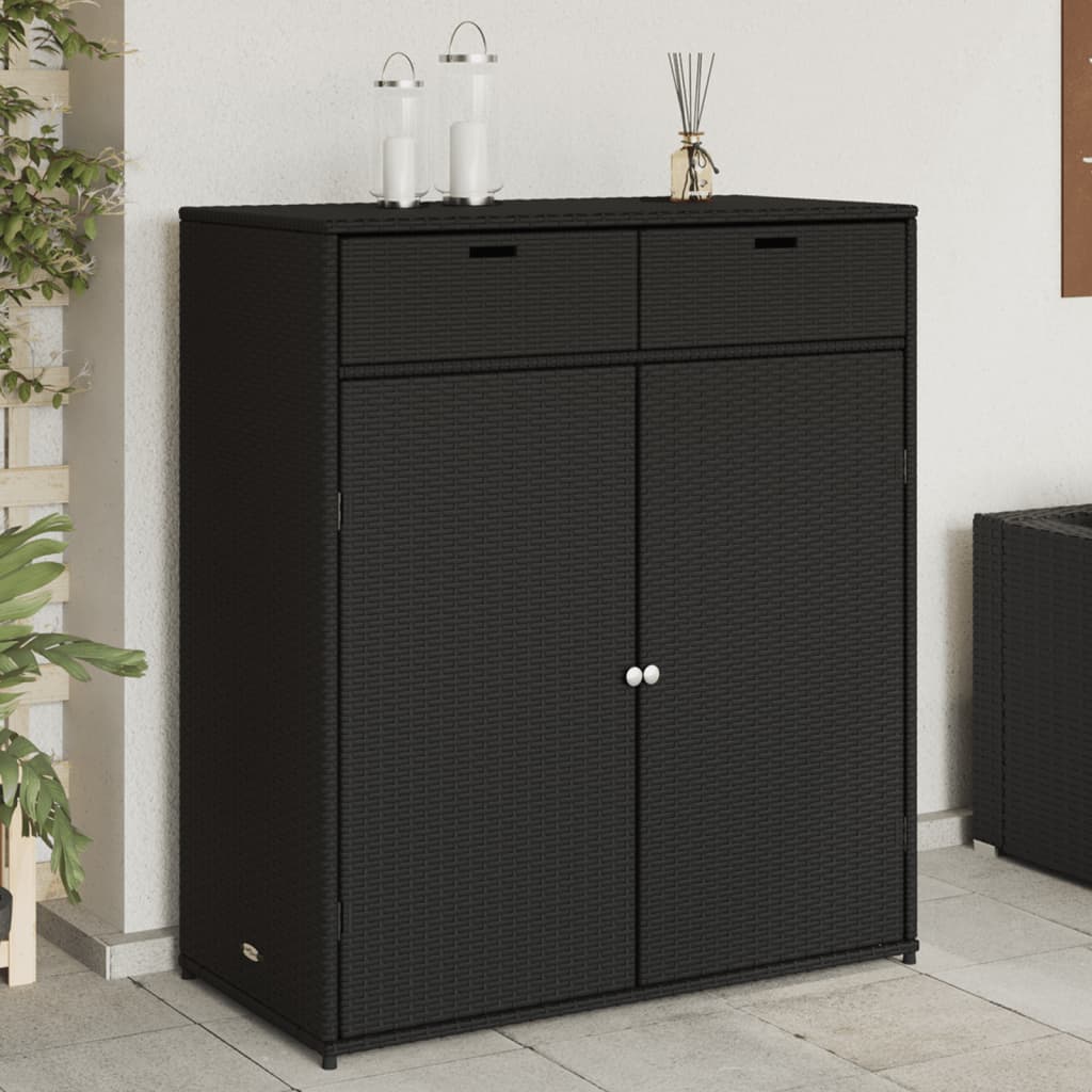 Gartenschrank Schwarz 105x55x113 cm Poly Rattan