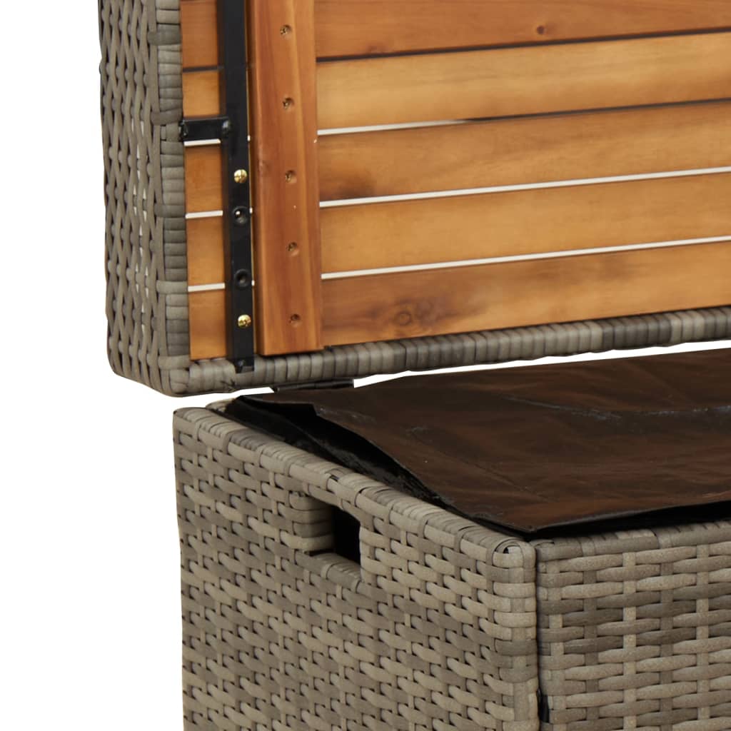 Bank mit Stauraum Grau 100x50x52 cm Poly Rattan Akazienholz