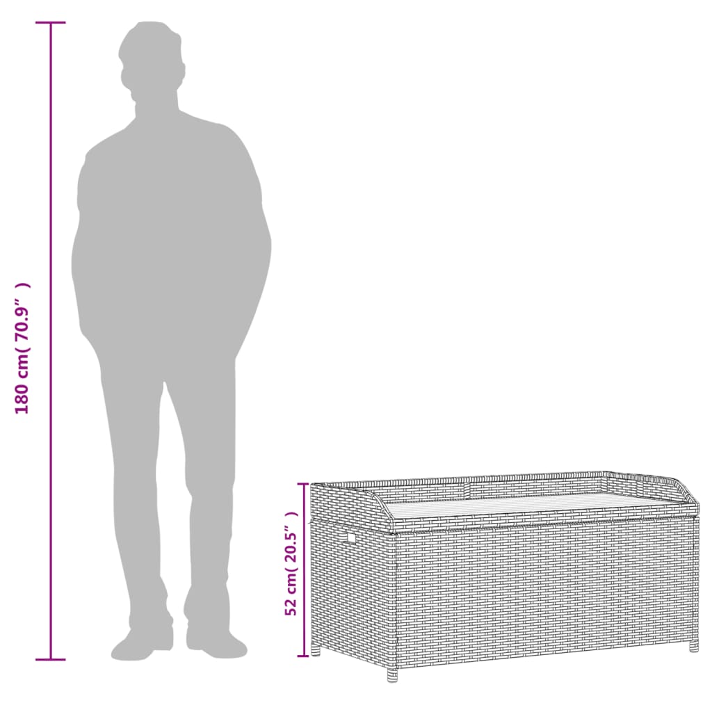 Bank mit Stauraum Grau 100x50x52 cm Poly Rattan Akazienholz