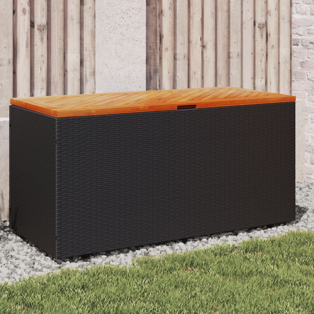 Gartentruhe Schwarz 110x50x54 cm Poly Rattan Akazienholz