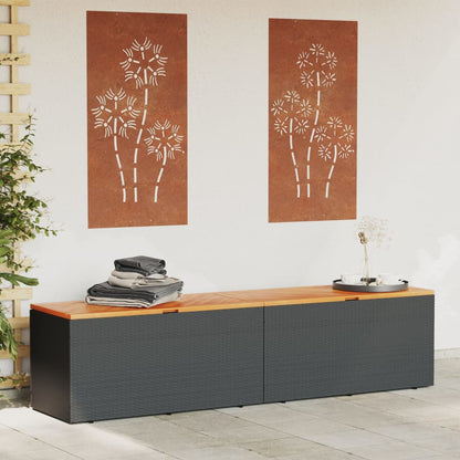 Gartentruhe Schwarz 220x50x54 cm Poly Rattan Akazienholz