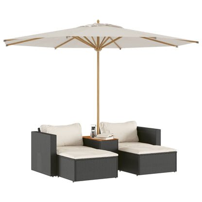 5tlg. Garten-Sofagarnitur mit Kissen Schwarz Poly Rattan Akazie