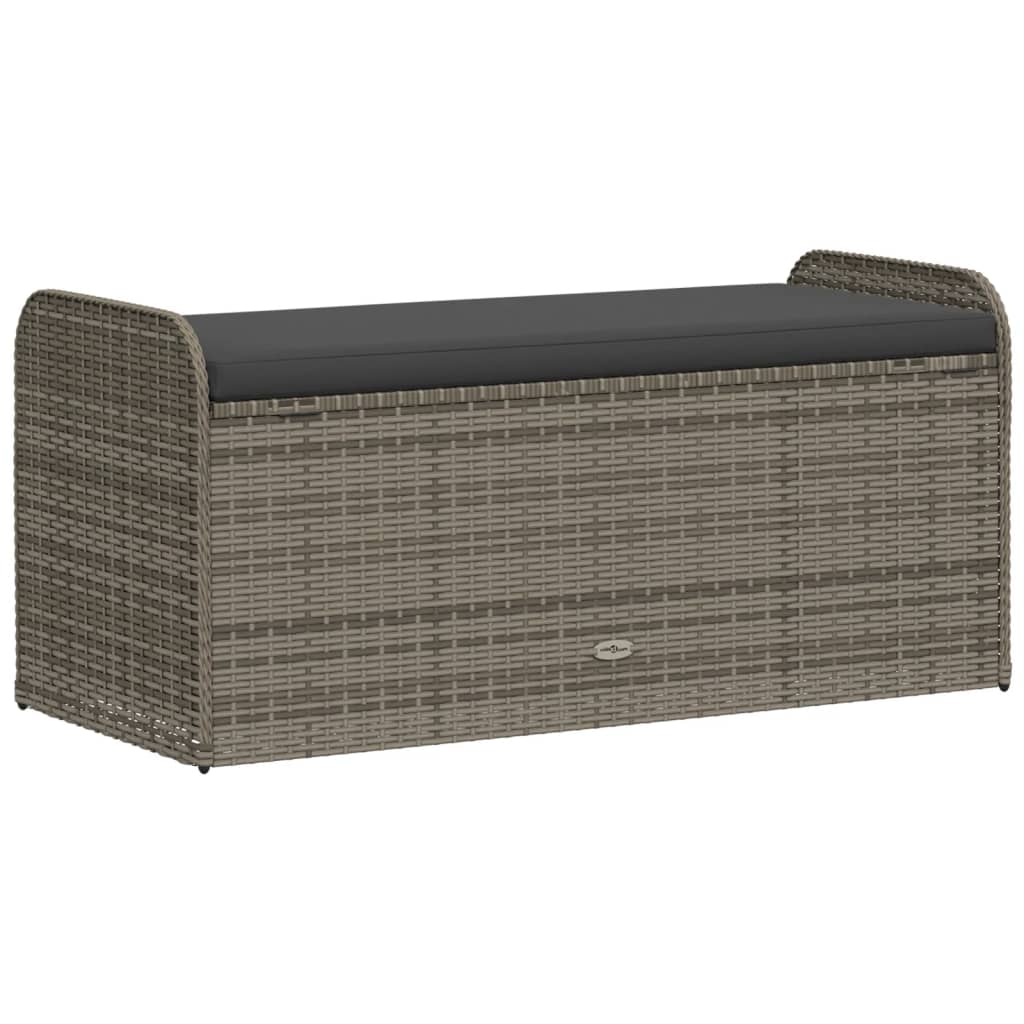 Sitzbank mit Stauraum & Kissen Grau 115x51x52 cm Poly Rattan