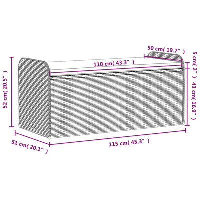 Sitzbank mit Stauraum & Kissen Grau 115x51x52 cm Poly Rattan