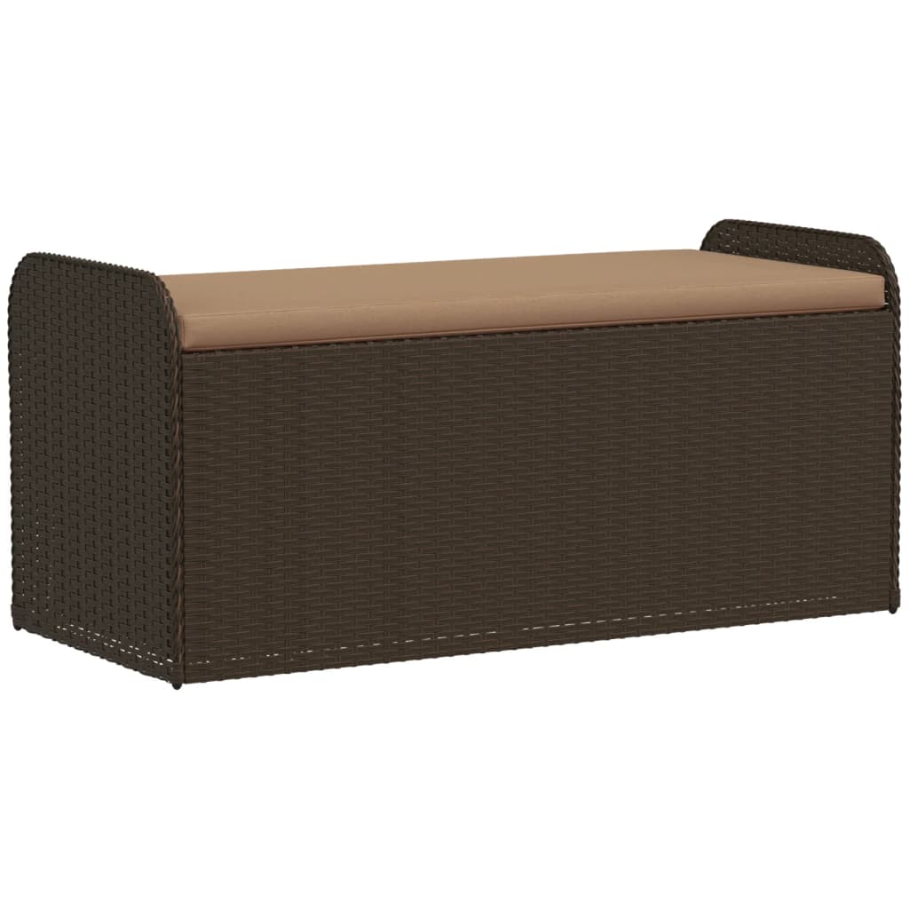 Sitzbank mit Stauraum & Kissen Braun 115x51x52 cm Poly Rattan