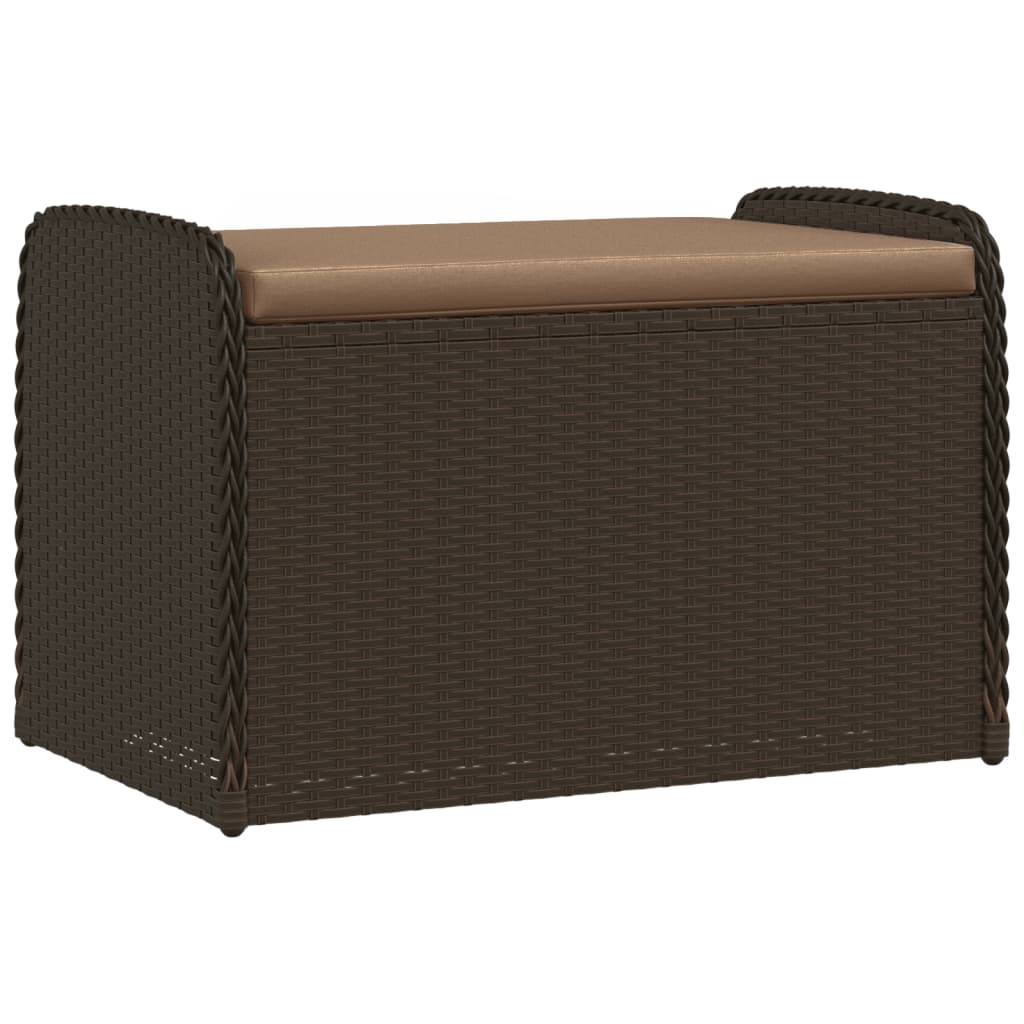 Sitzbank mit Stauraum & Kissen Braun 80x51x52 cm Poly Rattan