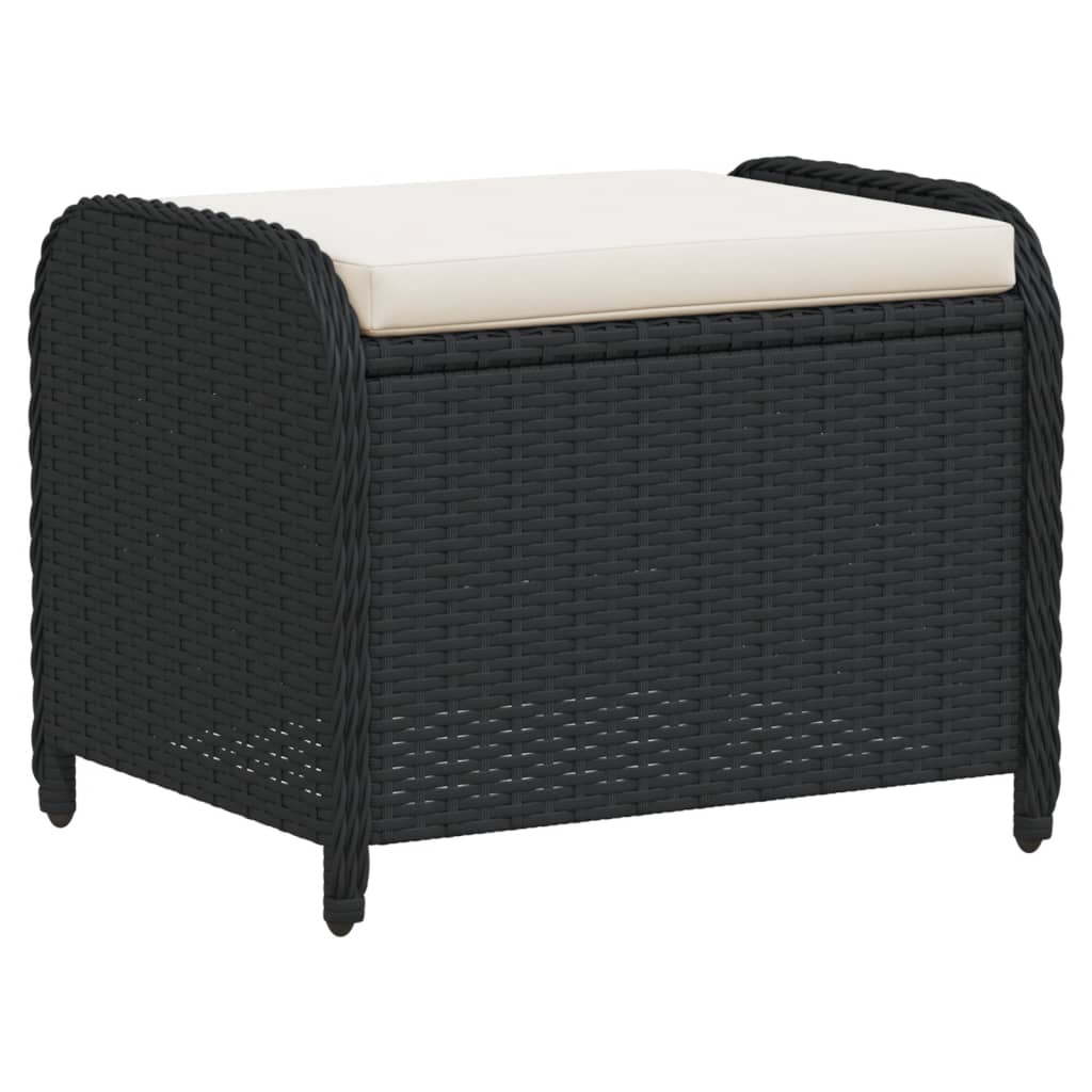 Gartenhocker mit Kissen Schwarz 58x46x46 cm Poly Rattan