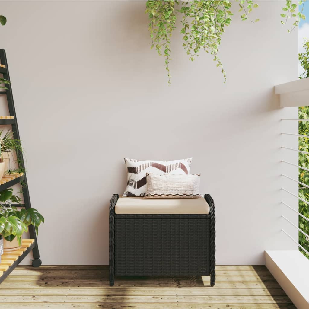 Gartenhocker mit Kissen Schwarz 58x46x46 cm Poly Rattan