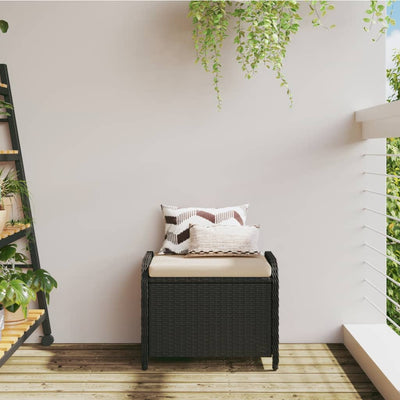 Gartenhocker mit Kissen Schwarz 58x46x46 cm Poly Rattan