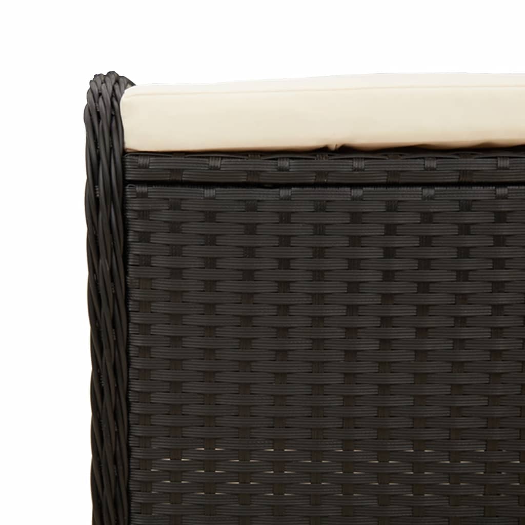 Gartenhocker mit Kissen Schwarz 58x46x46 cm Poly Rattan