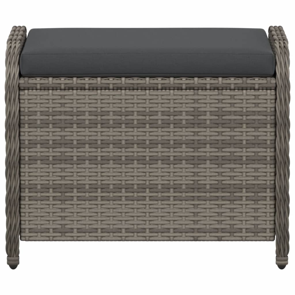 Gartenhocker mit Kissen Grau 58x46x46 cm Poly Rattan