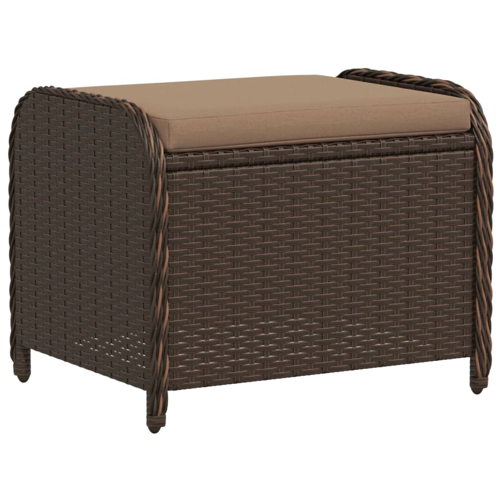 Gartenhocker mit Kissen Braun 58x46x46 cm Poly Rattan