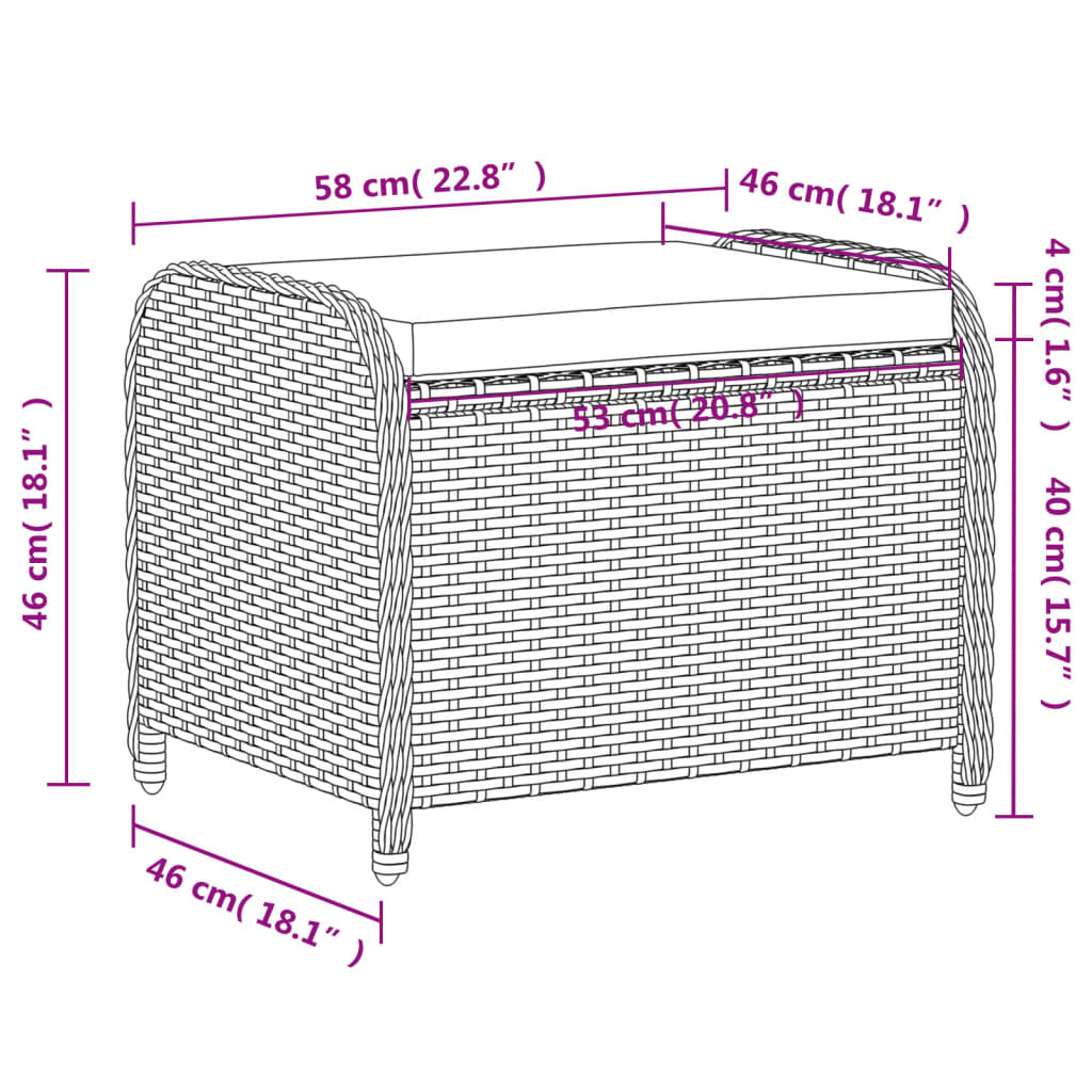 Gartenhocker mit Kissen Braun 58x46x46 cm Poly Rattan