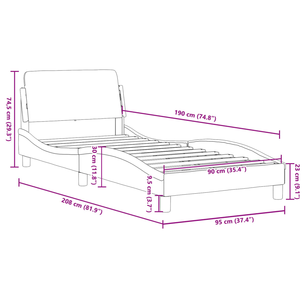 Bettgestell mit Kopfteil ohne Matratze Schwarz 90x190 cm Samt