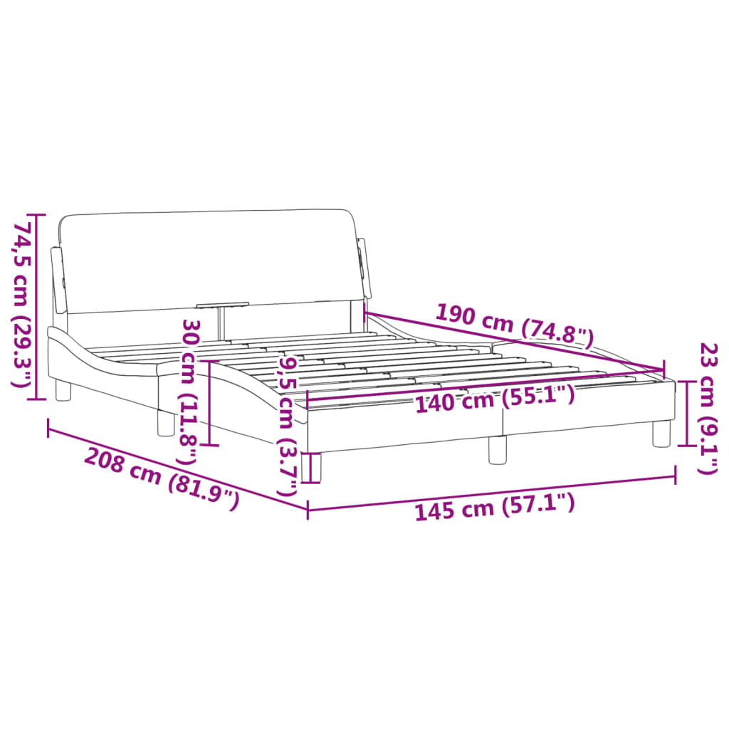 Bettgestell ohne Matratze Dunkelgrau 140x190 cm Stoff