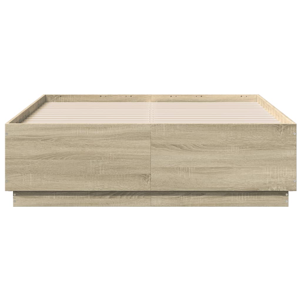 Bettgestell mit LED Sonoma-Eiche 135x190 cm Holzwerkstoff