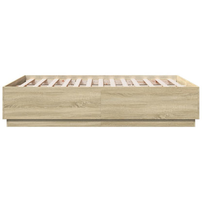 Bettgestell mit LED Sonoma-Eiche 135x190 cm Holzwerkstoff