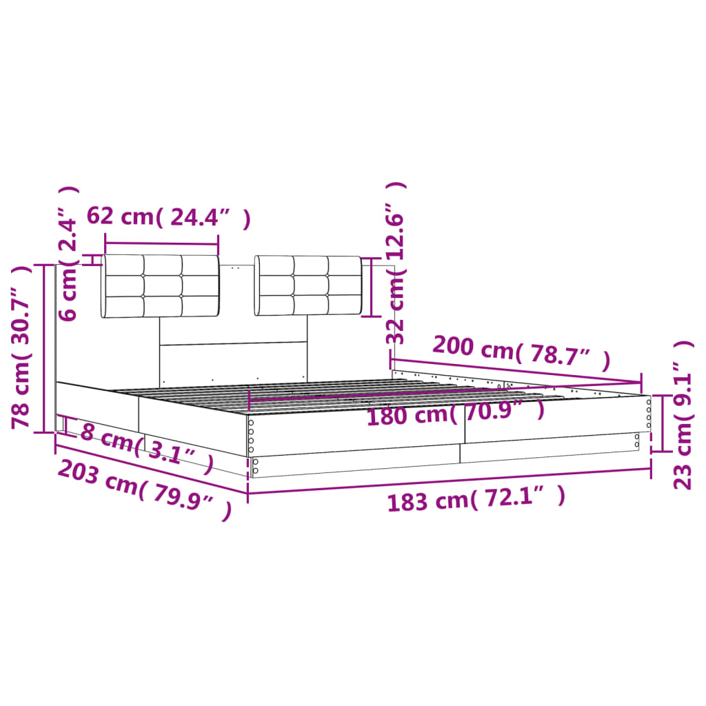 Bettgestell mit Kopfteil Sonoma-Eiche 180x200 cm Holzwerkstoff