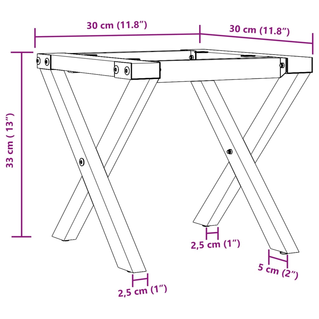 Couchtisch-Gestell in X-Form 30x30x33 cm Gusseisen