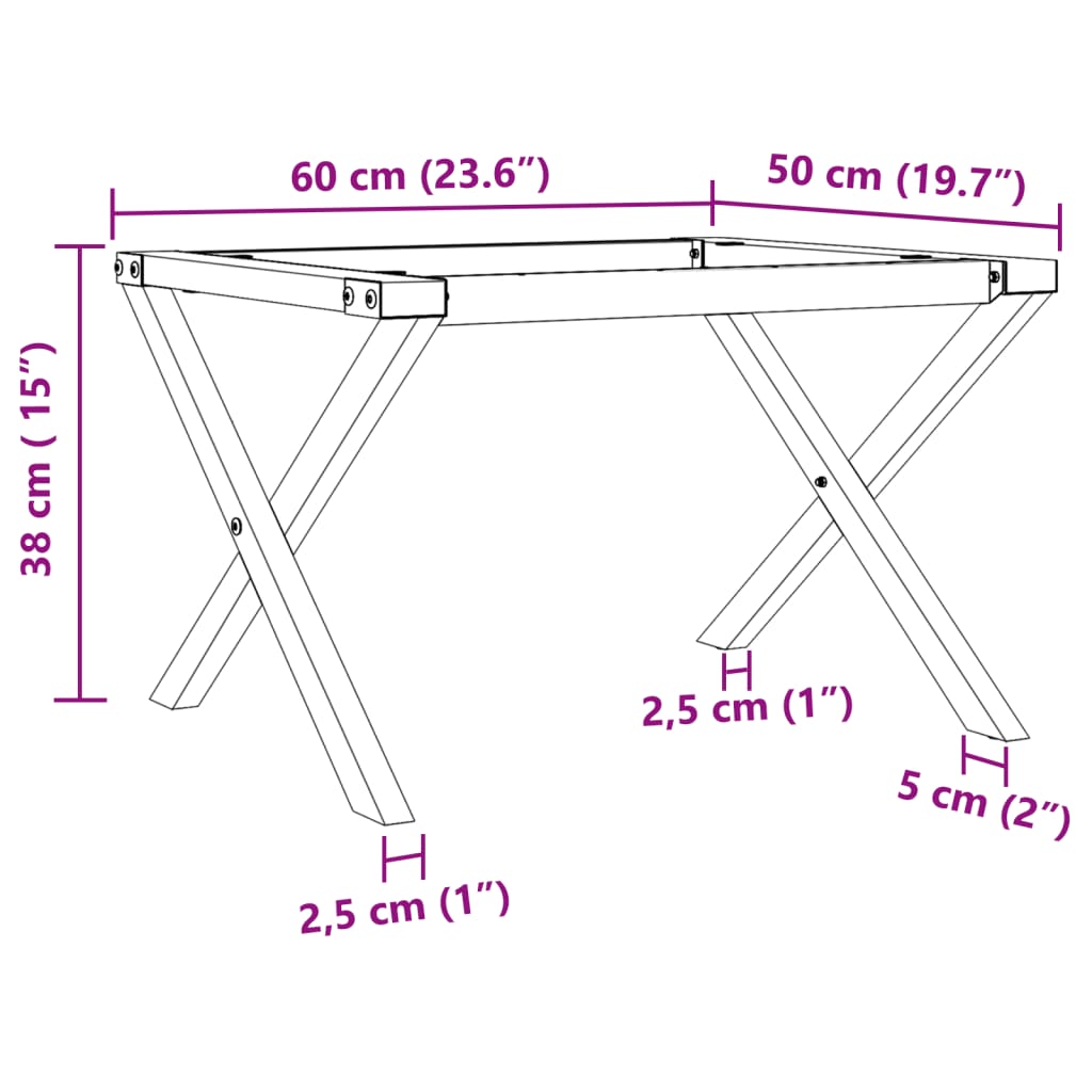 Couchtisch-Gestell in X-Form 60x50x38 cm Gusseisen