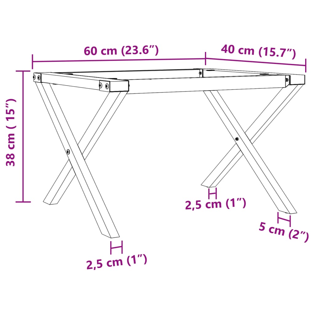 Couchtisch-Gestell in X-Form 60x40x38 cm Gusseisen