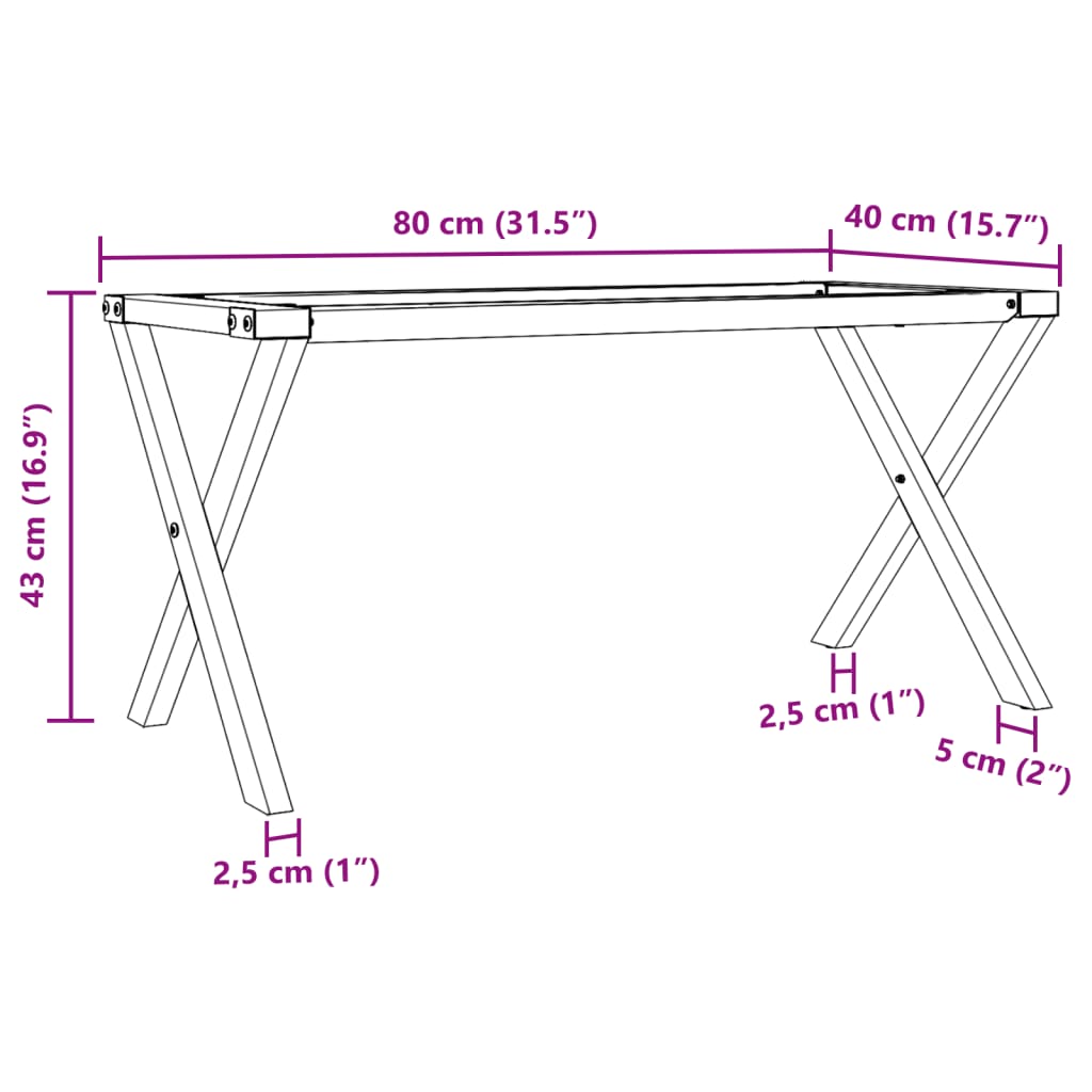 Couchtisch-Gestell in X-Form 80x40x43 cm Gusseisen