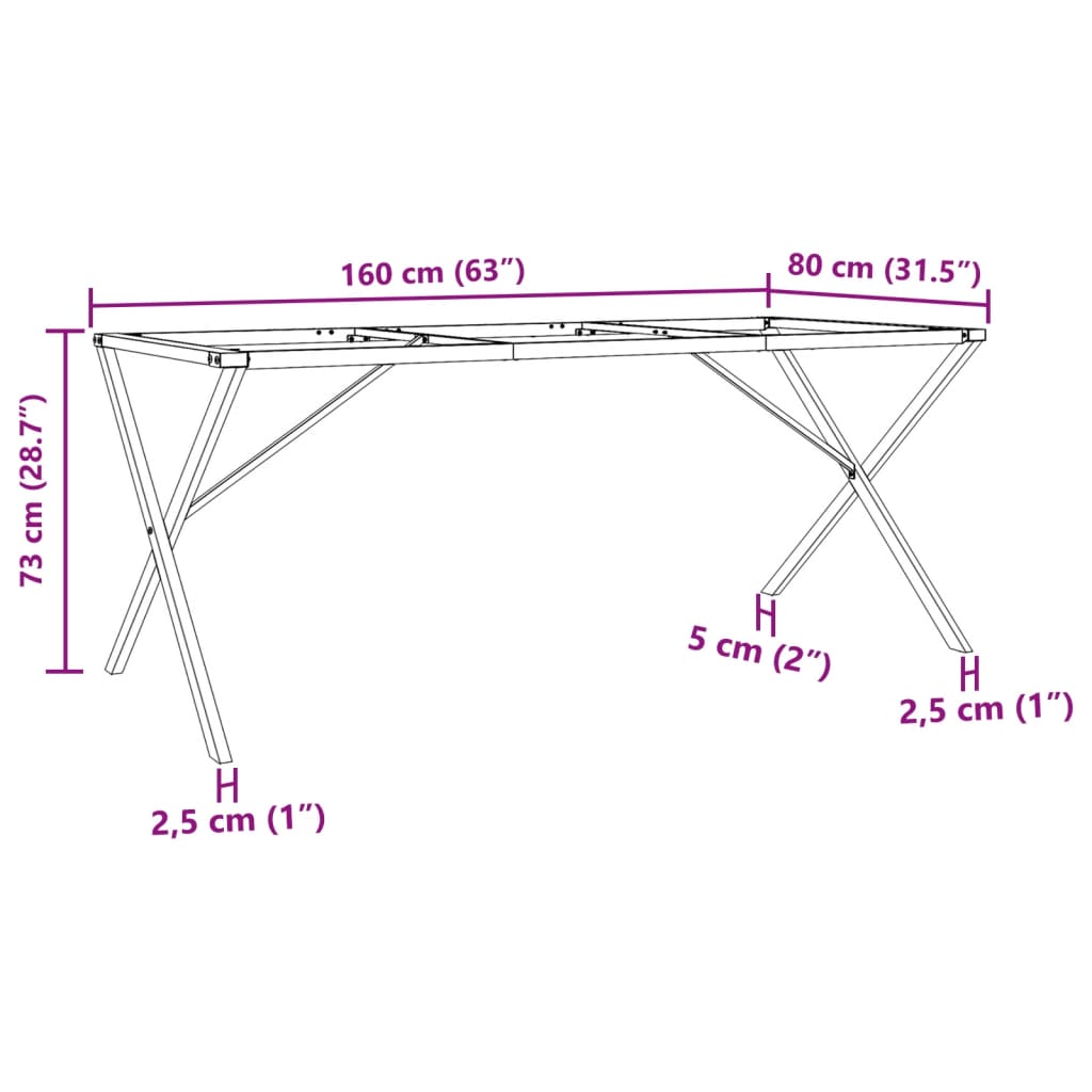 Esstisch-Gestell in X-Form 160x80x73 cm Gusseisen