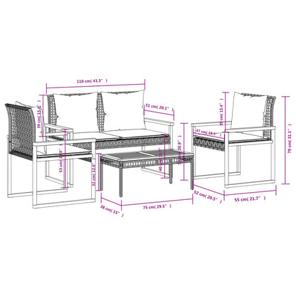 4-tlg. Garten-Lounge-Set mit Kissen Beige Poly Rattan