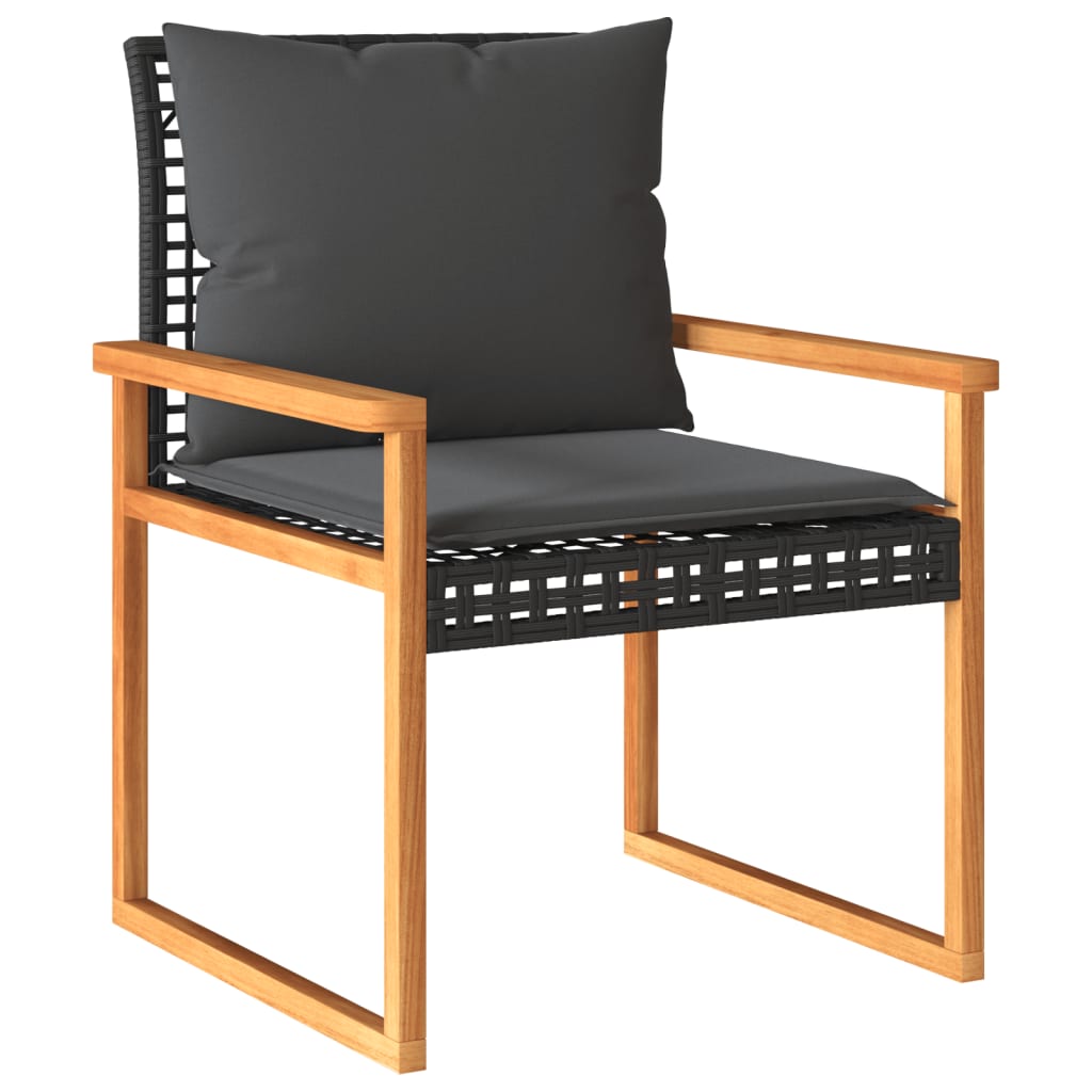 3-tlg. Bistro-Set mit Kissen Schwarz Poly Rattan Akazienholz