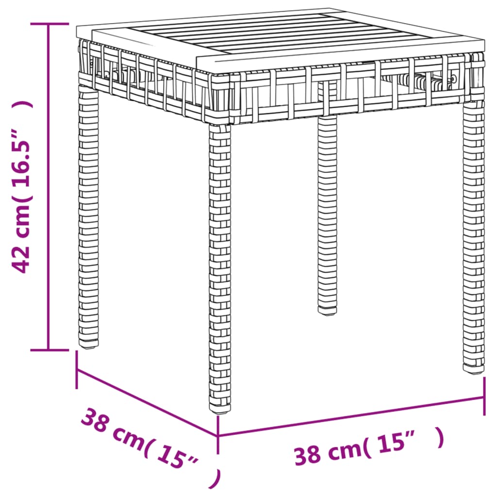 Gartentisch Schwarz 38x38x42 cm Poly Rattan Akazienholz