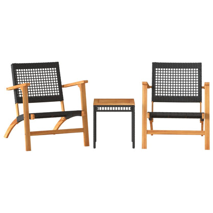 3-tlg. Bistro-Set Schwarz Poly Rattan und Massivholz Akazie