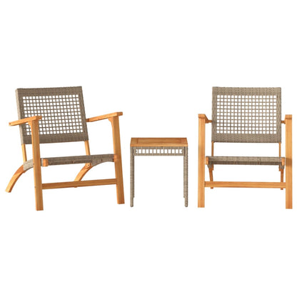 3-tlg. Bistro-Set Beige Poly Rattan und Massivholz Akazie