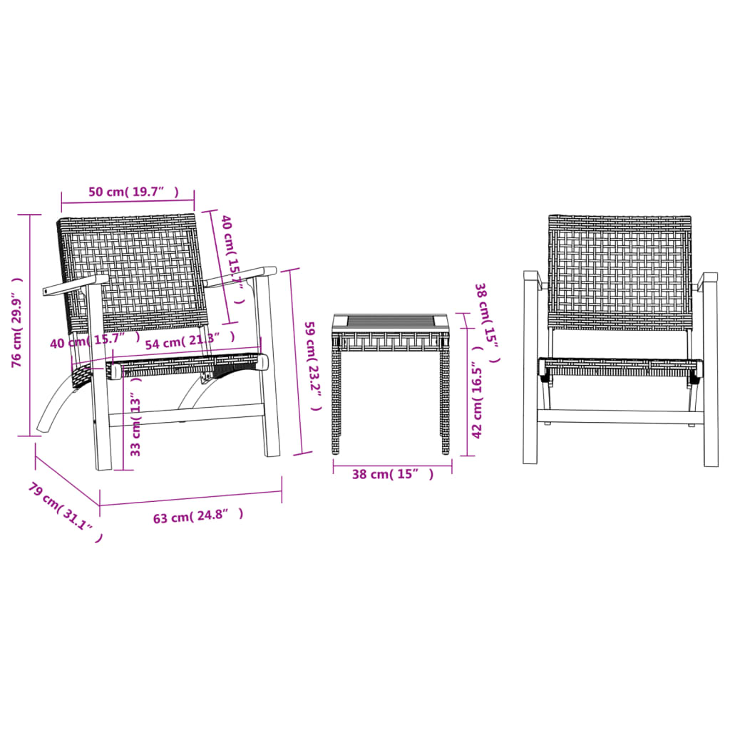 3-tlg. Bistro-Set Beige Poly Rattan und Massivholz Akazie