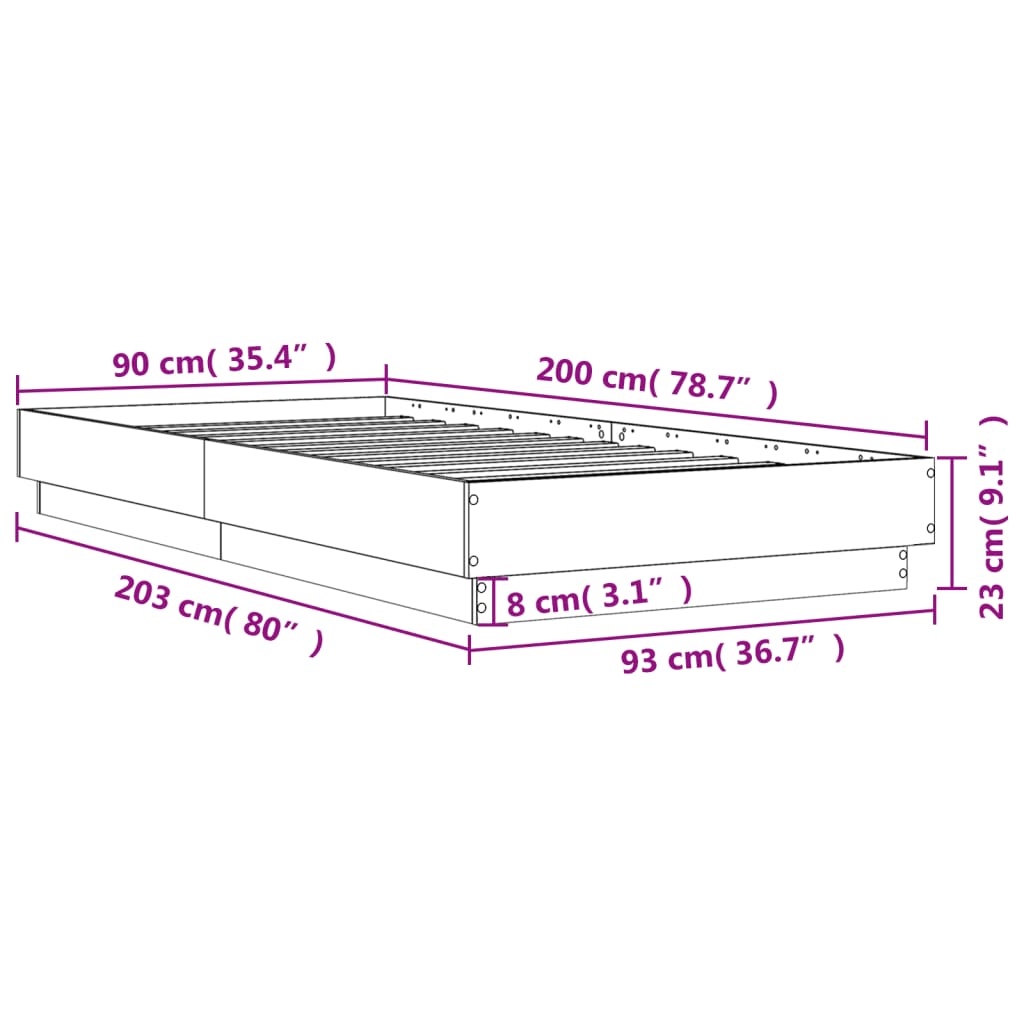 Bettgestell Betongrau 90x200 cm Holzwerkstoff