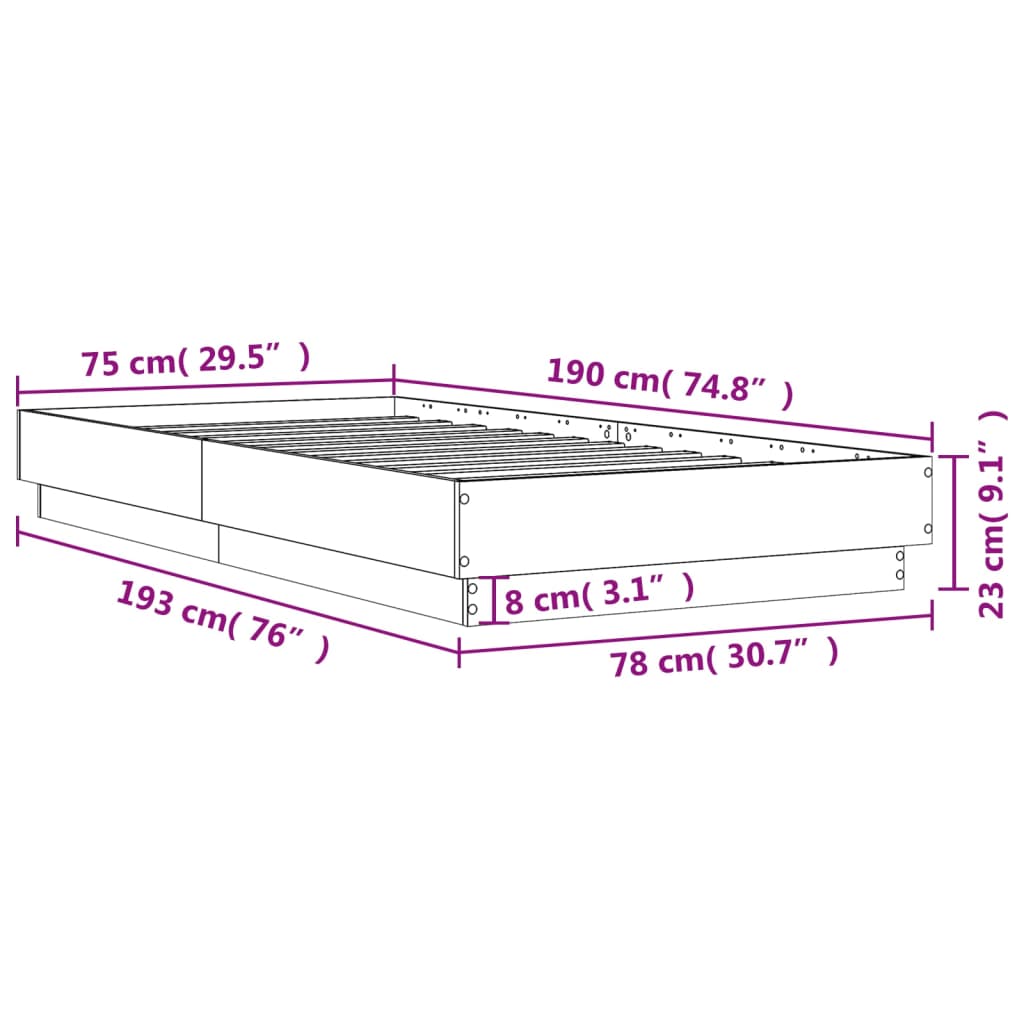 Bettgestell ohne Matratze Sonoma-Eiche 75x190 cm Holzwerkstoff