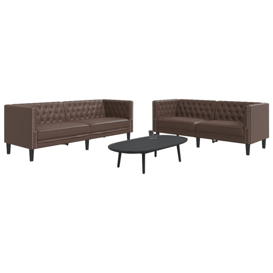 2-tlg. Chesterfield-Sofa-Set Braun Kunstleder