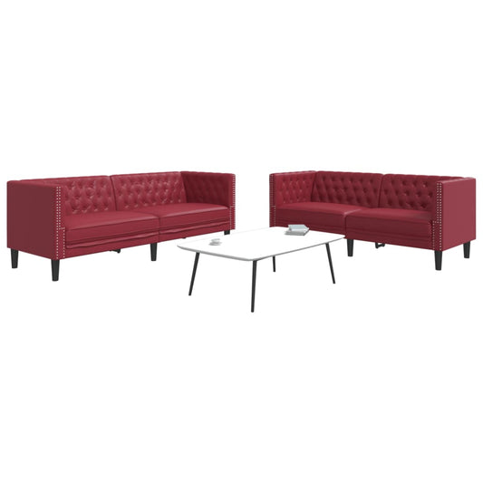 2-tlg. Chesterfield-Sofa-Set Weinrot Kunstleder