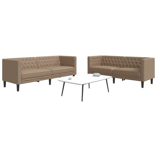 2-tlg. Chesterfield-Sofa-Set Cappuccino Kunstleder