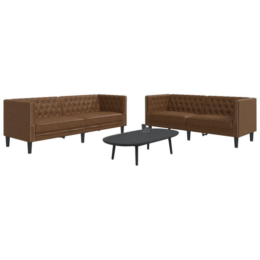 2-tlg. Chesterfield-Sofa-Set Braun Kunstleder Wildleder-Optik