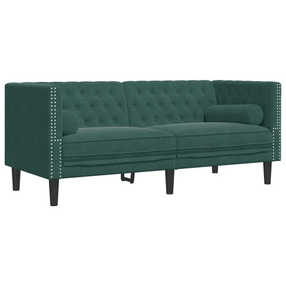 2-tlg. Chesterfield-Sofa-Set mit Nackenrollen Dunkelgrün Samt