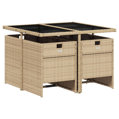 5-tlg. Garten-Essgruppe mit Kissen Beige Poly Rattan