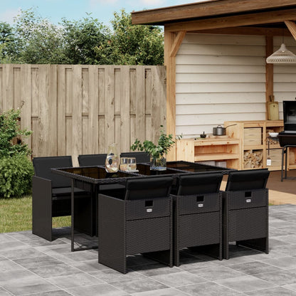 7-tlg. Garten-Essgruppe mit Kissen Schwarz Poly Rattan