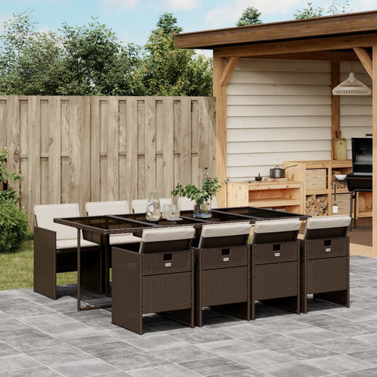 9-tlg. Garten-Essgruppe mit Kissen Braun Poly Rattan