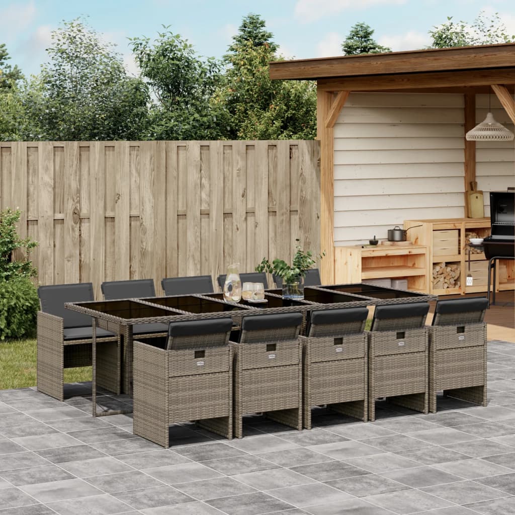 11-tlg. Garten-Essgruppe mit Kissen Grau Poly Rattan