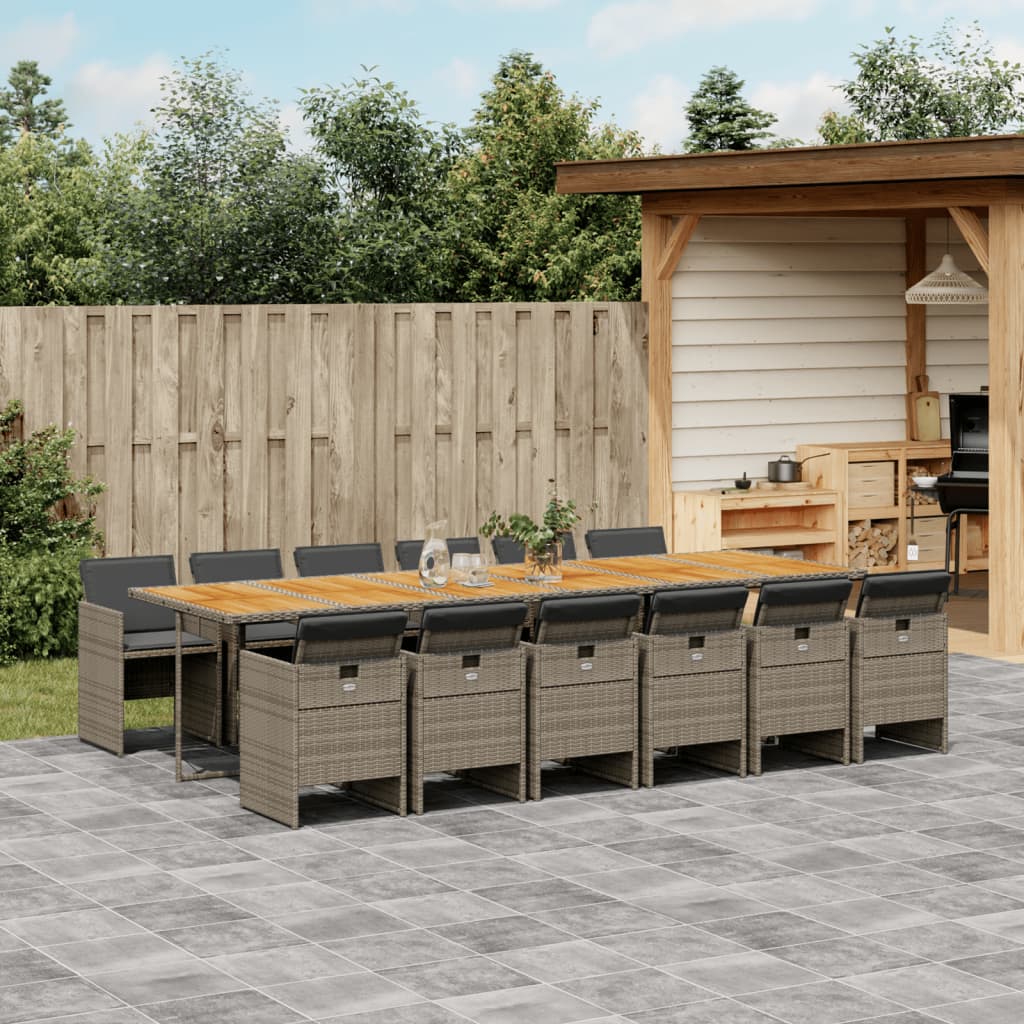 13-tlg. Garten-Essgruppe mit Kissen Grau Poly Rattan