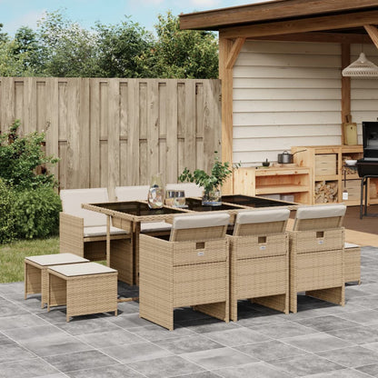 11-tlg. Garten-Essgruppe mit Kissen Beige Poly Rattan