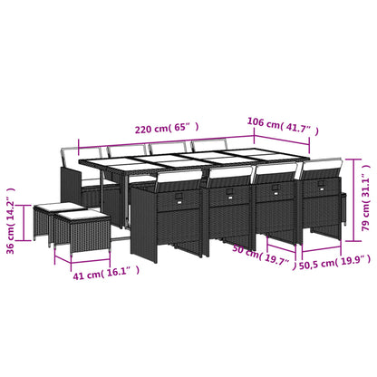 13-tlg. Garten-Essgruppe mit Kissen Schwarz Poly Rattan