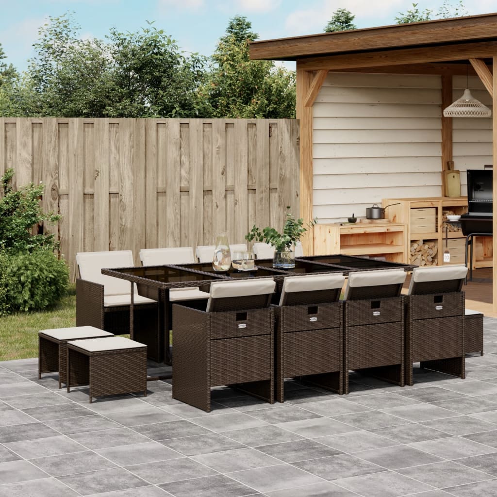 13-tlg. Garten-Essgruppe mit Kissen Braun Poly Rattan