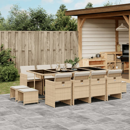 13-tlg. Garten-Essgruppe mit Kissen Beige Poly Rattan