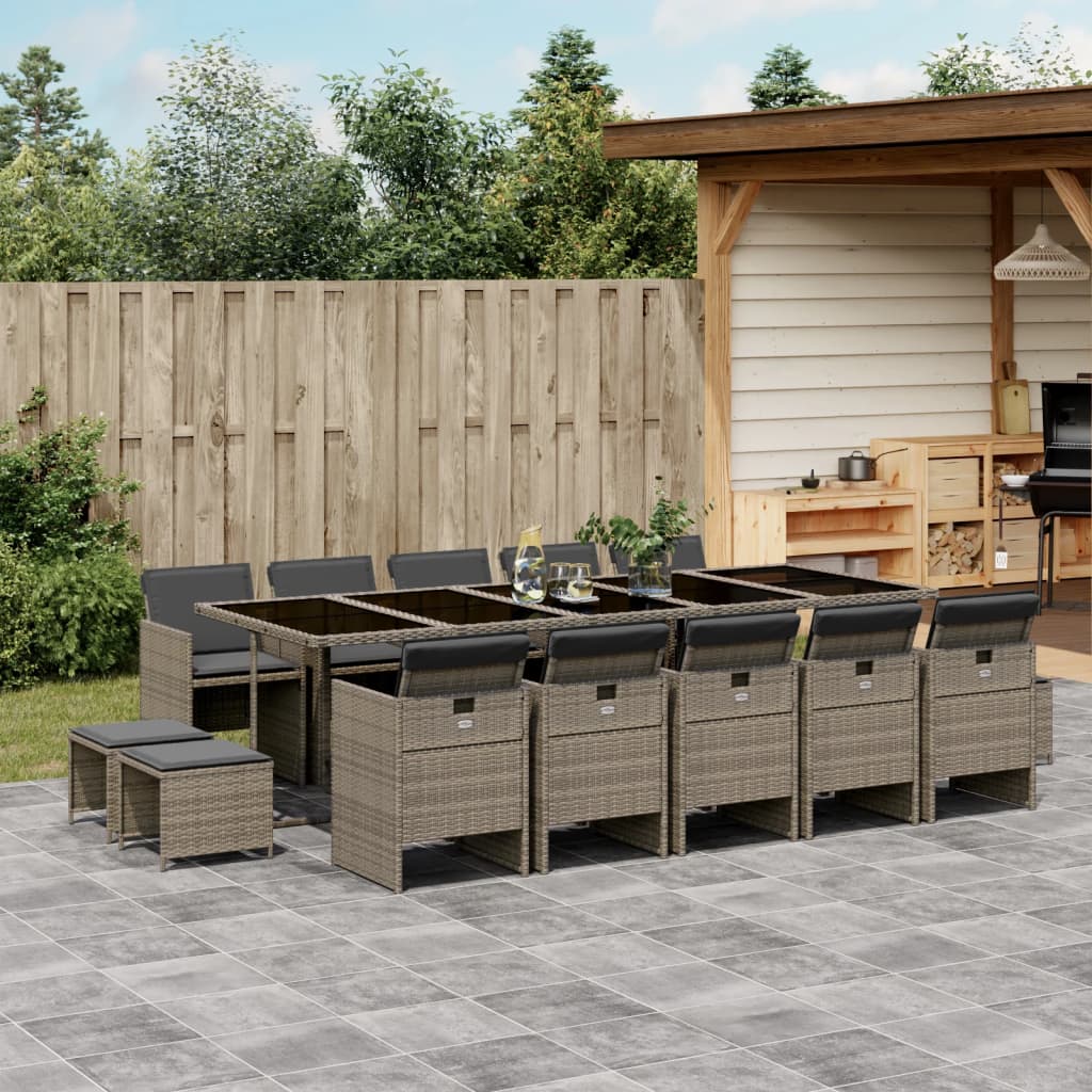 15-tlg. Garten-Essgruppe mit Kissen Grau Poly Rattan